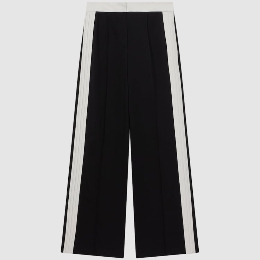 NWT Reiss Bryn Contrast Waistband Pintuck Trousers in Black